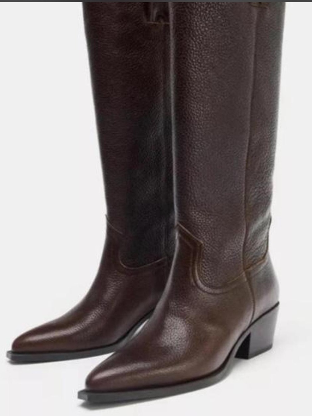 Zara Dark Brown Pointed-Toe Knee Boots